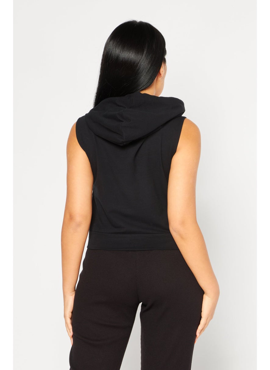 Plein Sport - Women Sportswear Fit Hooded Sleeveless Running Hoodies, Black - Image 1