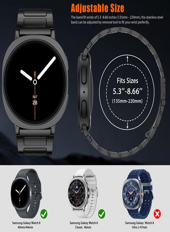 PanPinnacle Stainless Steel Band For Galaxy Watch 8 Classic 46mm/Galaxy Watch 8 40mm 44mm Bands, Solid Metal Business Replacement Strap For Samsung Galaxy Watch 8 Band Men Women,Black - Image 4