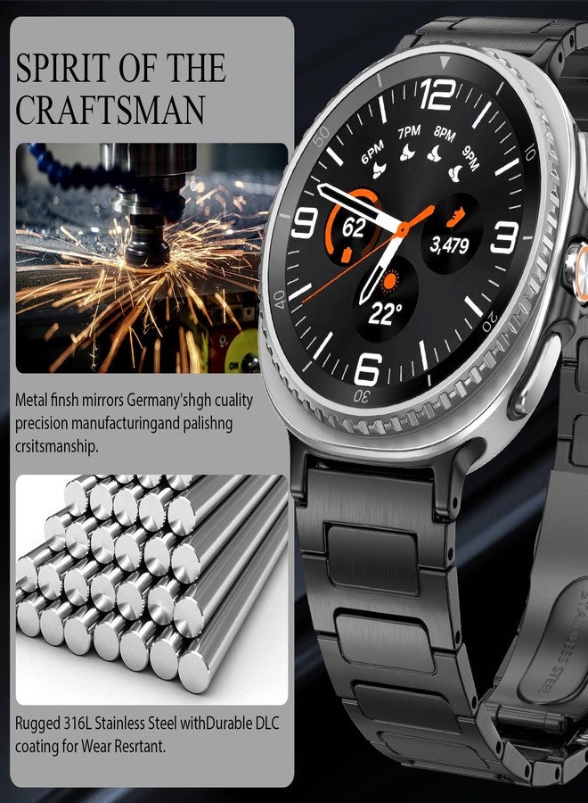 PanPinnacle Stainless Steel Band For Galaxy Watch 8 Classic 46mm/Galaxy Watch 8 40mm 44mm Bands, Solid Metal Business Replacement Strap For Samsung Galaxy Watch 8 Band Men Women,Black - Image 2