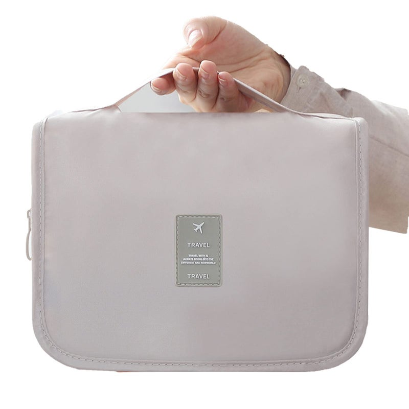 Beige Cosmetic Bag Small Portable Zipper High Capacity Toiletry Travel Makeup Bag Fashion Style - Image 3