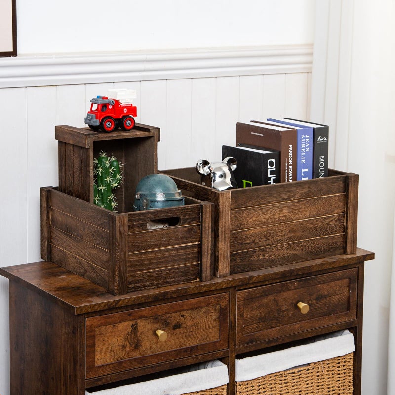 VDEHOM Large Vintage Brown Wooden Crates For Storage,Nesting Handmade Solid Wood Vintage Black Wood Storage Boxes.Storage Crates For Organizing. - Image 2