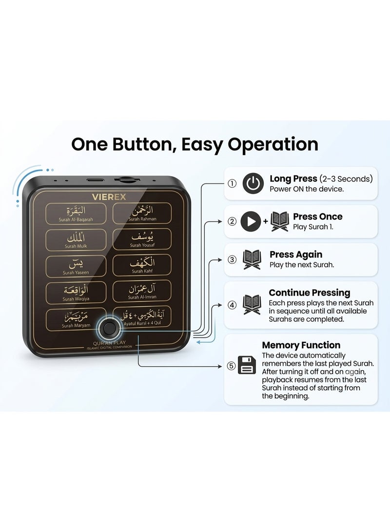 VIEREX Quran Fridge Magnet Speaker, Rechargeable Islamic Refrigerator Magnet with 9 Built-in Surahs (Al-Baqarah, Ar-Rahman, Yusuf, Al-Mulk, Yaseen, Al-Kahf, Al-Imran, Al-Waqiah, Maryam) + Ayatul Kursi & 4 Quls, One-Touch Playback, Remote Control, Muslim Eid Ramadan Gift - Image 2