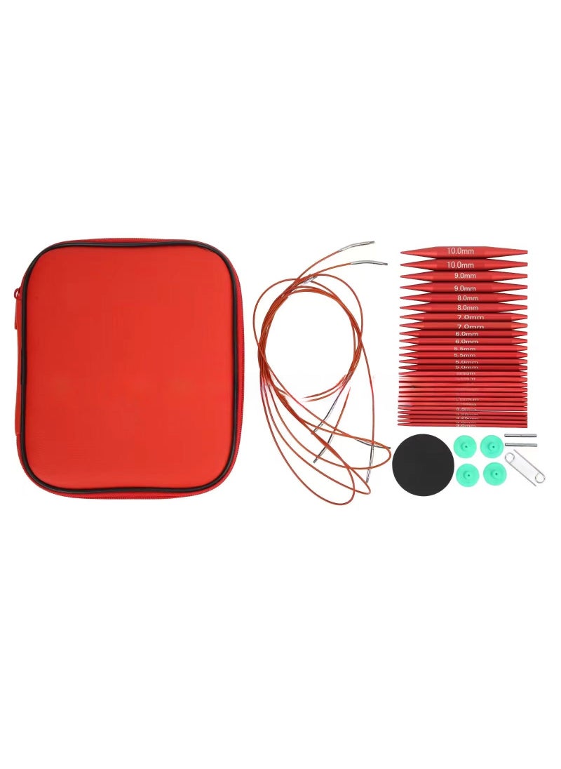 1 x 5 pcs Aluminum Circular Knitting Needles Set of 13 Red bag 13 suit full big red needle 
