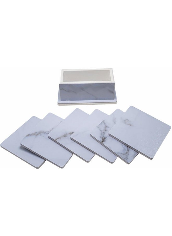 Prostuff.in Prostuff.in® Heating Resistant Insulation Square Shape Marble Style Plastic 6 Pcs Coasters with Holder for Coffee Tabletop Protection, Coaster Set Housewarming Gift Kitchen Décor Multicolor  - Image 2