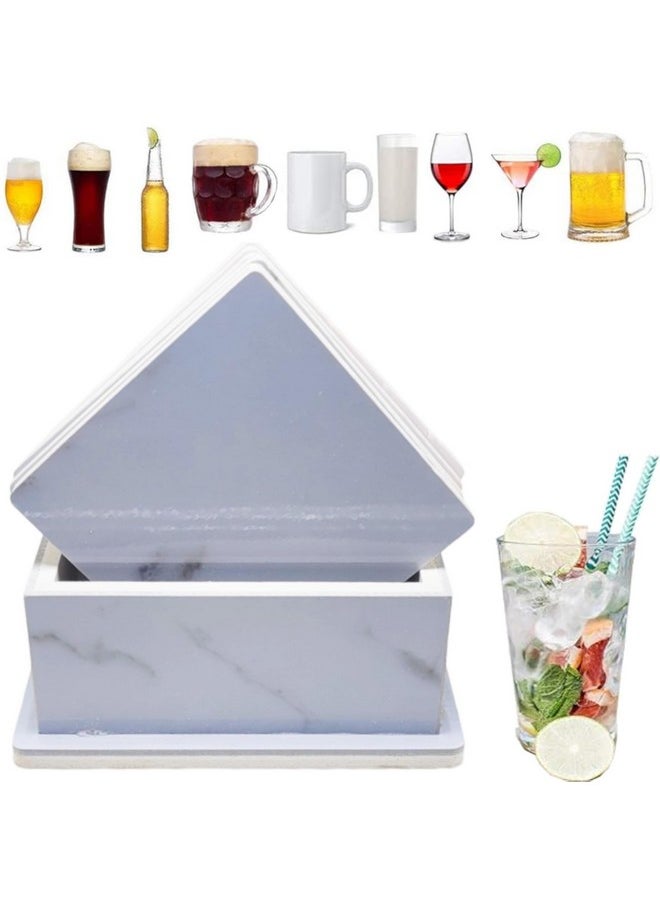 Prostuff.in Prostuff.in® Heating Resistant Insulation Square Shape Marble Style Plastic 6 Pcs Coasters with Holder for Coffee Tabletop Protection, Coaster Set Housewarming Gift Kitchen Décor Multicolor  - Image 1