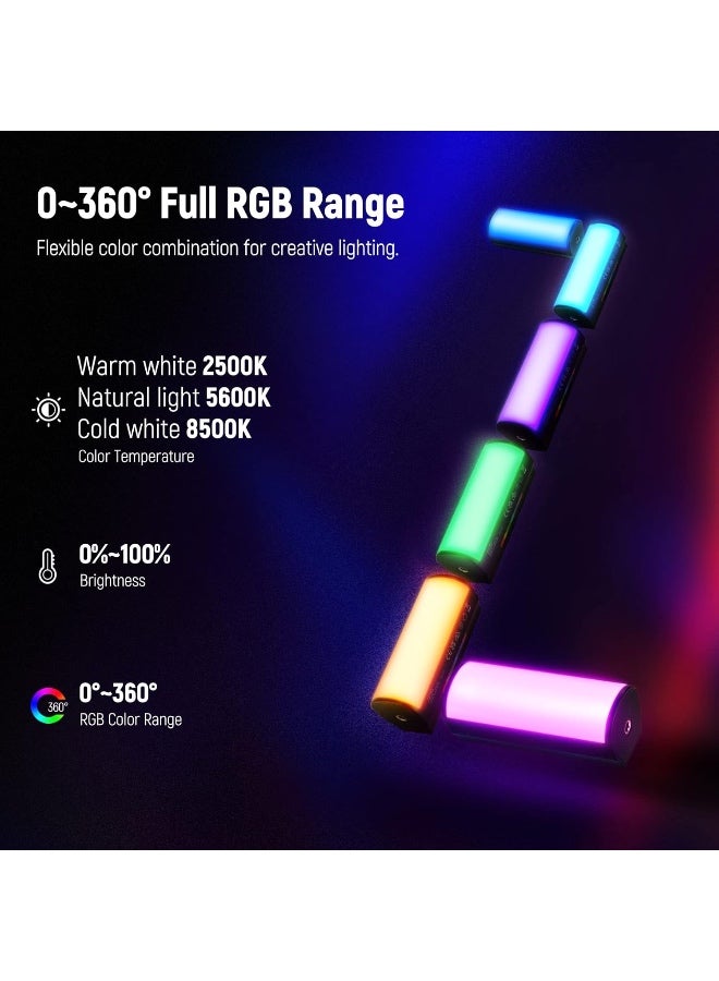 Neewer Magnetic Handheld Light Wand, 360° Full RGB Mini LED Video Light Stick, 2500mAh Rechargeable Battery, 2500-8500K Dimmable Camera Tube Light for Studio Photography TikTok YouTube Vlog black - Image 2