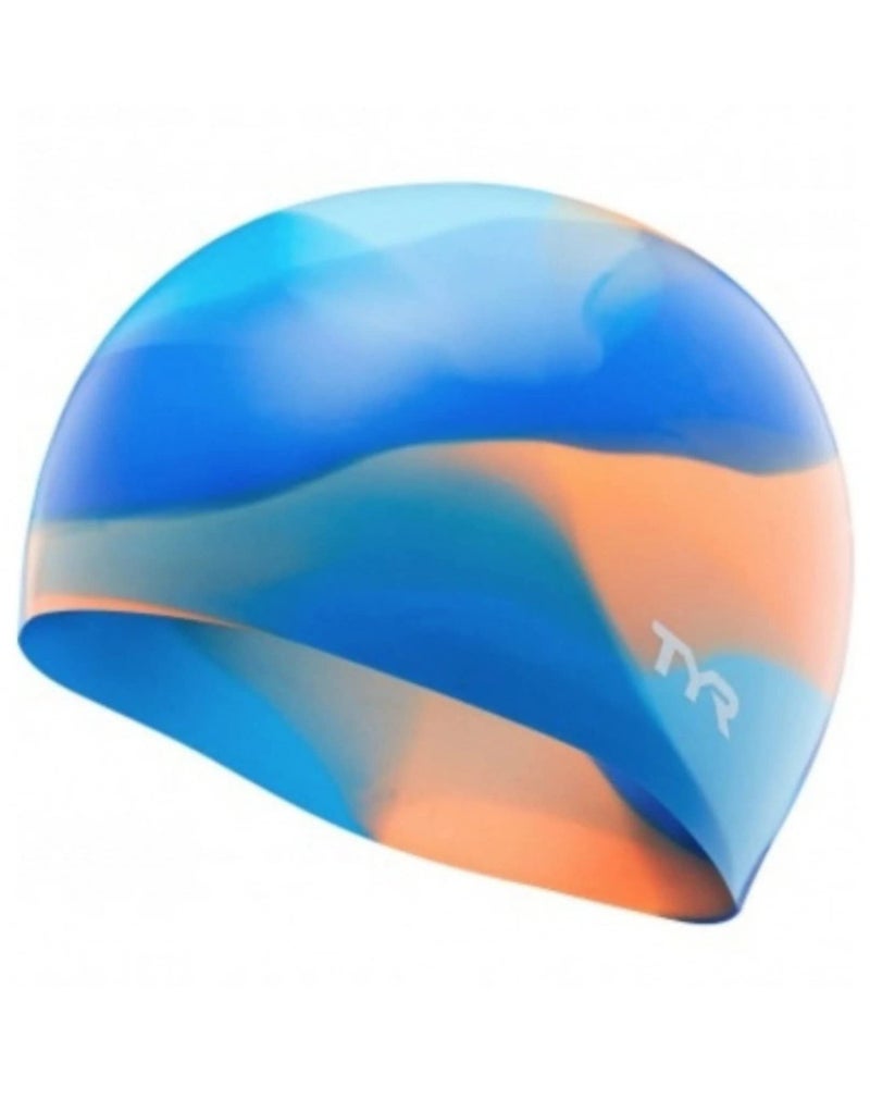 Tyr Junior Tie Dye Swim Cap  Yellow/Pink/Orange - Image 2