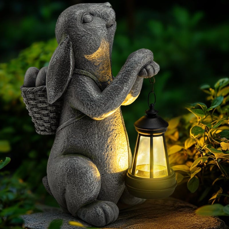 YDKOJGW Solar Garden Outdoor Statues Rabbit with Solar Lantern,Outdoor Bunny Figurines Decorations,Lawn Decor Bunny Statue for Patio, Balcony, Yard Ornament,Unique Housewarming and Easter Gifts - Image 1