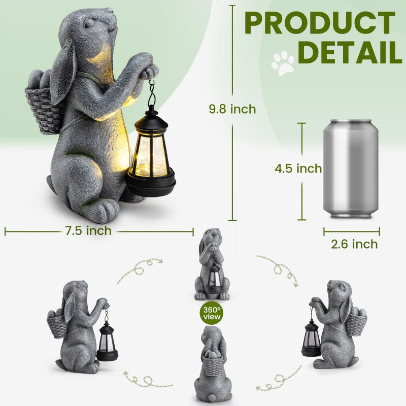 YDKOJGW Solar Garden Outdoor Statues Rabbit with Solar Lantern,Outdoor Bunny Figurines Decorations,Lawn Decor Bunny Statue for Patio, Balcony, Yard Ornament,Unique Housewarming and Easter Gifts - Image 2