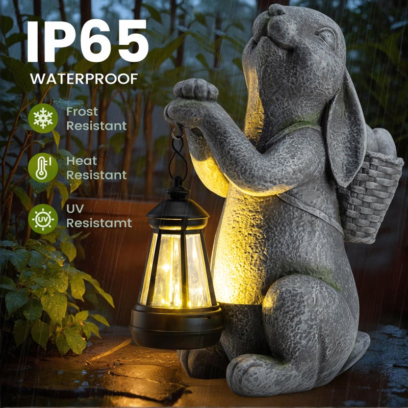YDKOJGW Solar Garden Outdoor Statues Rabbit with Solar Lantern,Outdoor Bunny Figurines Decorations,Lawn Decor Bunny Statue for Patio, Balcony, Yard Ornament,Unique Housewarming and Easter Gifts - Image 3