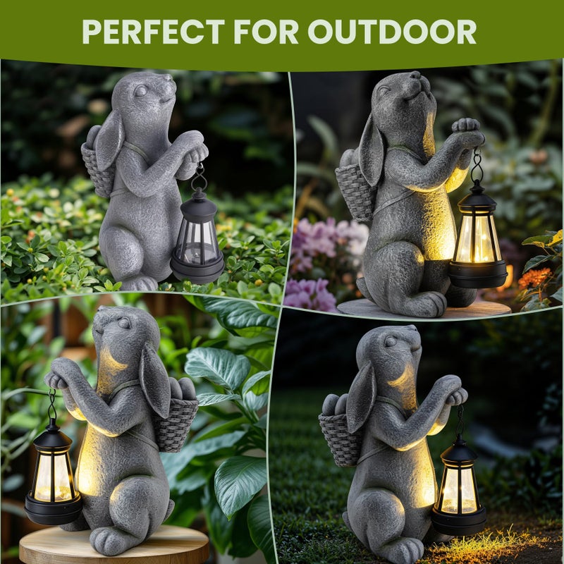 YDKOJGW Solar Garden Outdoor Statues Rabbit with Solar Lantern,Outdoor Bunny Figurines Decorations,Lawn Decor Bunny Statue for Patio, Balcony, Yard Ornament,Unique Housewarming and Easter Gifts - Image 4