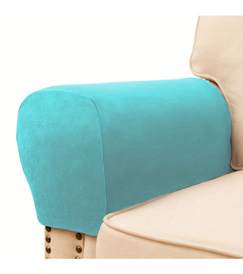 Beige Velvet Thick Elastic Sofa Cover Set Protects Armrests And Dust - Image 1
