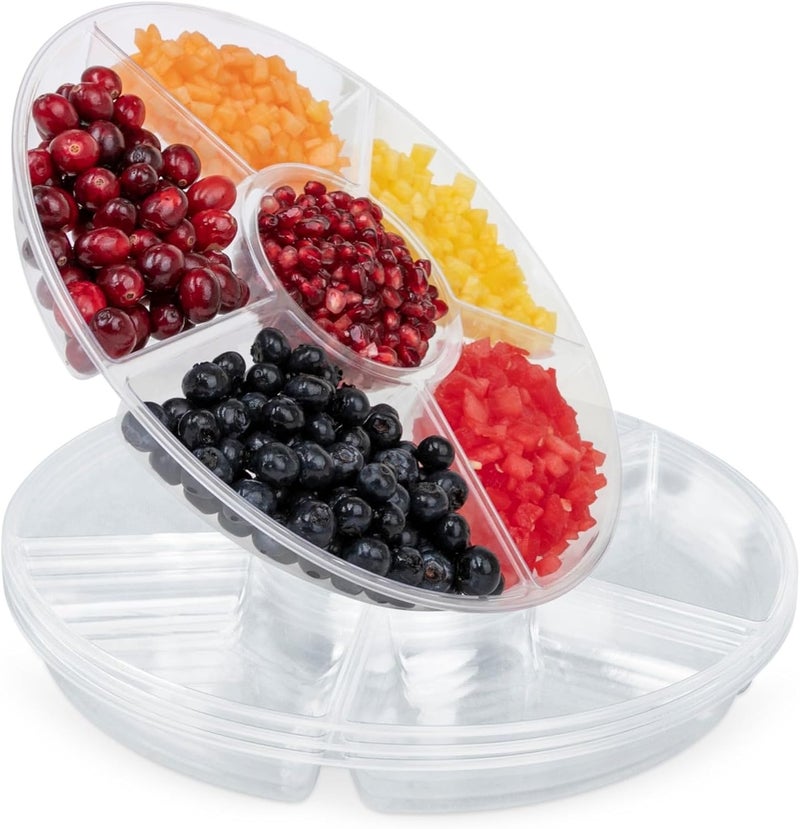 R-kay 4 Pack, 6 Sectional Clear Plastic Serving Trays For Party - Heavy Duty Party Trays For Serving Food - 12 Inch Trays And Platters - Veggie Tray Platter/Divided Serving Tray - Image 1