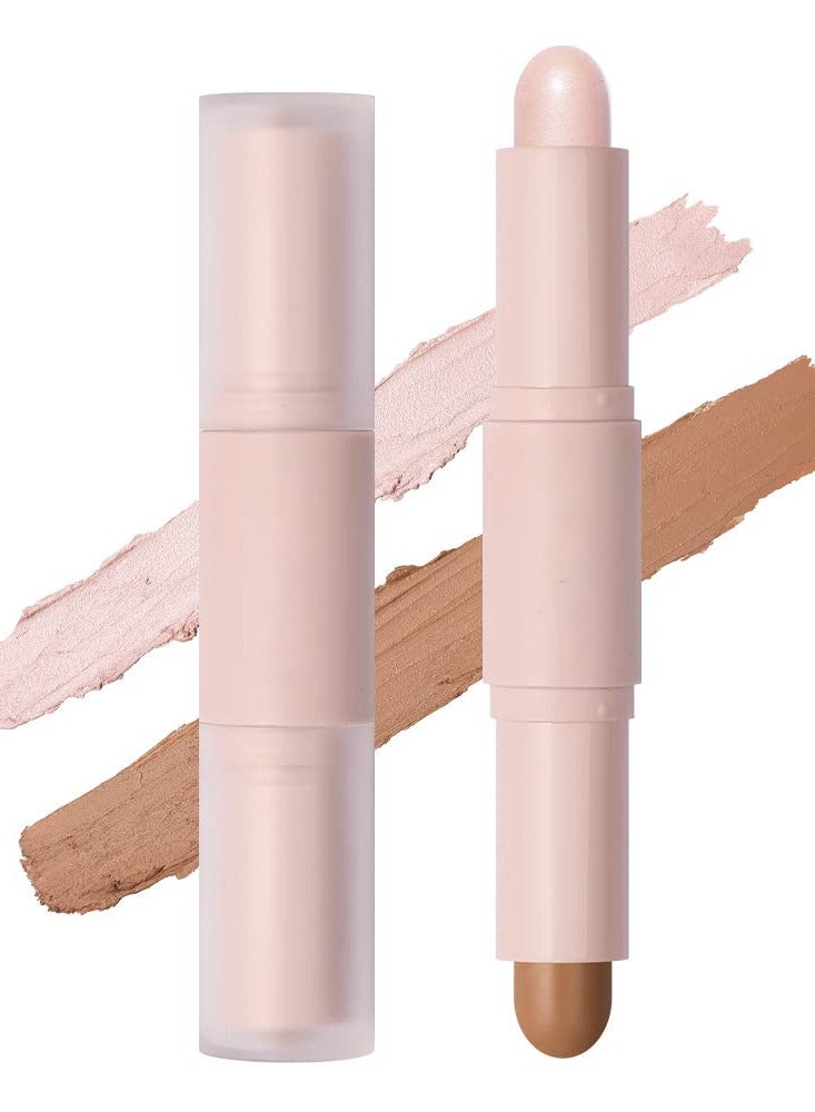 2 Color Dual Cream Contour Stick, Highlight & Contour Bronzer Stick, Long Lasting & Waterproof Contour Sticks Kit for Light Skin Face Makeup - Image 1