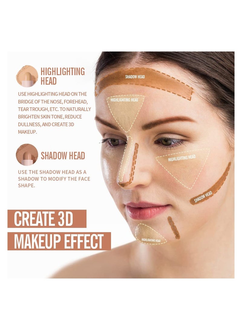 2 Color Dual Cream Contour Stick, Highlight & Contour Bronzer Stick, Long Lasting & Waterproof Contour Sticks Kit for Light Skin Face Makeup - Image 3