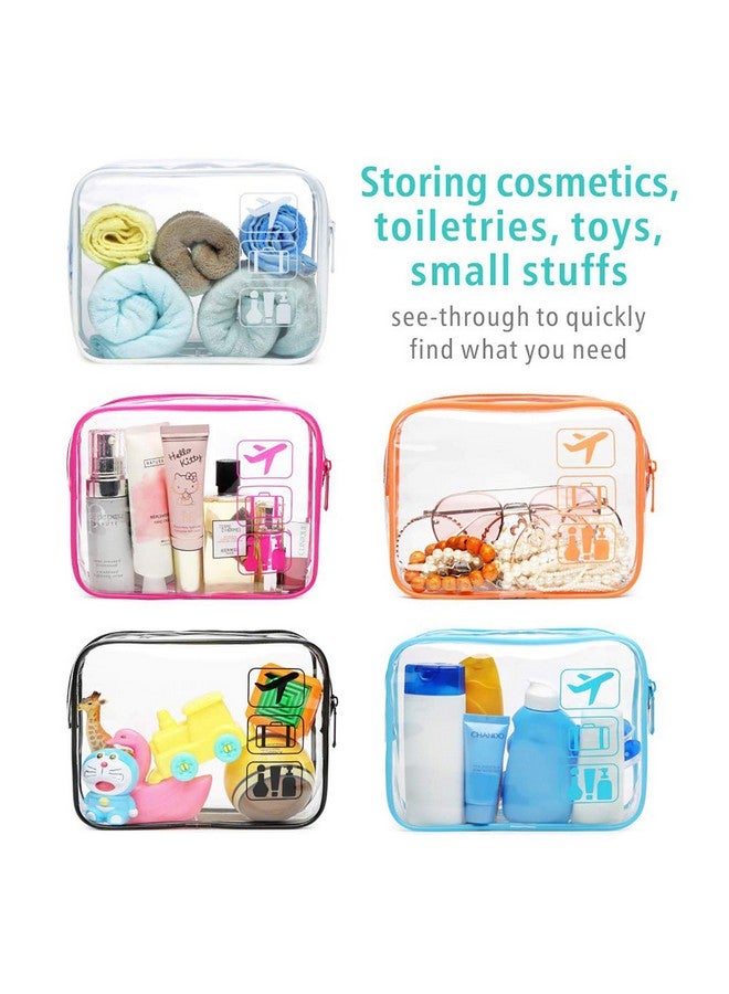 F-color TSA Approved Toiletry Bag - 5 Pack Clear Toiletry Bags Quart Size Travel Bag, Clear Cosmetic Makeup Bags for Women Men, Carry on Airport Airline Compliant Bag, 5 Colors(for age 12 or above) - Image 3