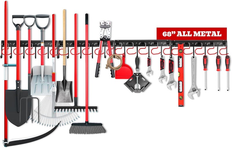 SEDY 68-inch Adjustable Garden Tool Hanger, Black/Red, Plastic & Metal, Wall Mount, Garage & Shed Storage, Gardening & Garage Tools - Image 1