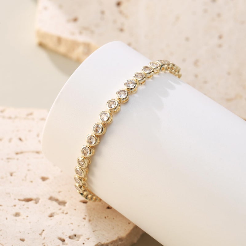 FANZE 14K Gold Plated Cubic Zirconia Classic Tennis Bracelet, Gold Bracelet Jewelry Fashion Jewelry Gift - Image 5