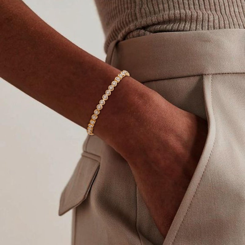 FANZE 14K Gold Plated Cubic Zirconia Classic Tennis Bracelet, Gold Bracelet Jewelry Fashion Jewelry Gift - Image 4