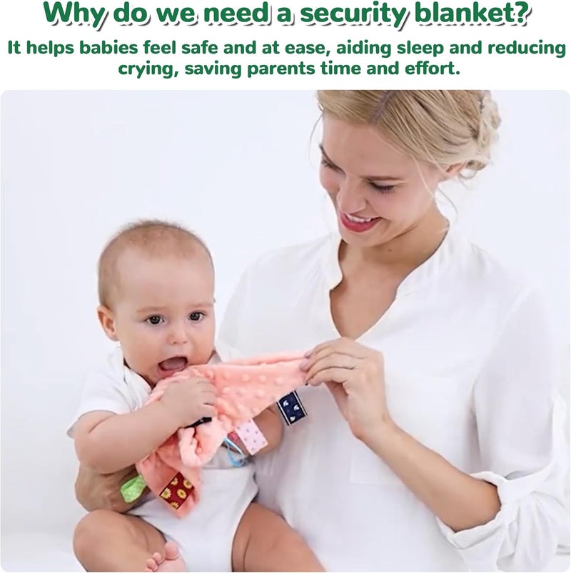 AnjeeIOT Baby Tags Security Blankets - Baby Soothing Plush Blanket with Colorful Tags, 10"x10" Square Sensory Toys, Lovey for 3 Months+ Babies Boys and Girls (Green) - Image 2