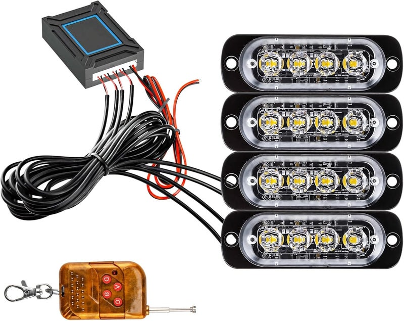 Truck Emergency Led Lights, Ultra-Thin 4 Led Drl with Remote, 18 Flash Modes, Waterproof Ip68 Light for Trucks - Image 1