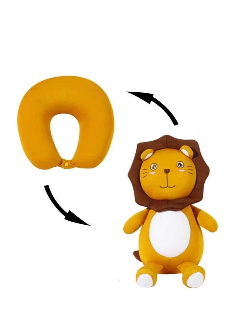 SYOSI Neck Pillow for Travel Kids 2 in 1 Convertible Pillow Comfortable Neck Support Pillow or Lion Doll Cushion for Plane Cars Trains Office Flight Travel Sleeping - Image 1