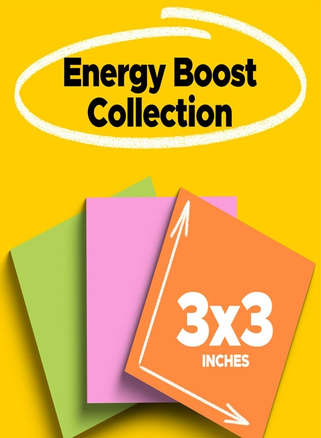 Post-it Super Sticky Notes, 3 Sticky Note Pads, 3 x 3 in., School Supplies for Students, Ideal for Textbooks, Notebooks, Walls and Vertical Surfaces, Energy Boost Collection - Image 2