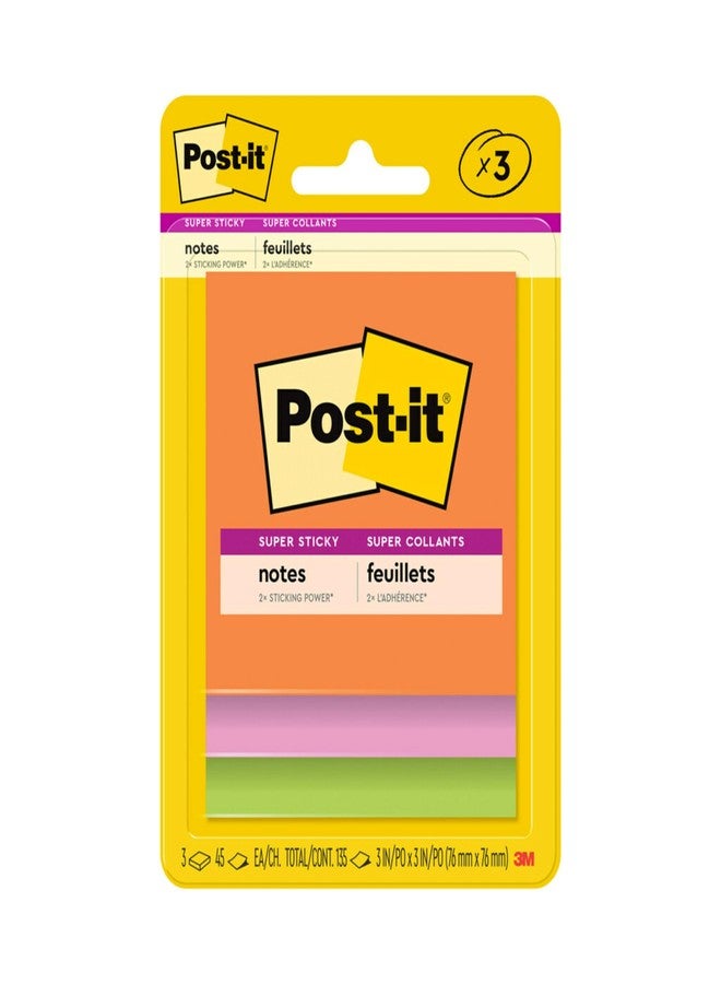 Post-it Super Sticky Notes, 3 Sticky Note Pads, 3 x 3 in., School Supplies for Students, Ideal for Textbooks, Notebooks, Walls and Vertical Surfaces, Energy Boost Collection - Image 1