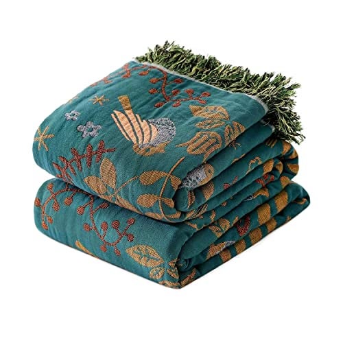 Boho Throw Blanket for Bed 100 Cotton Ultra Soft Rustic Quilt Summer Blanket Bird Floral Printed Farmhouse Decor Large Bed Blankets6080 All Season Rustic Throw for Sofa Couch Chair