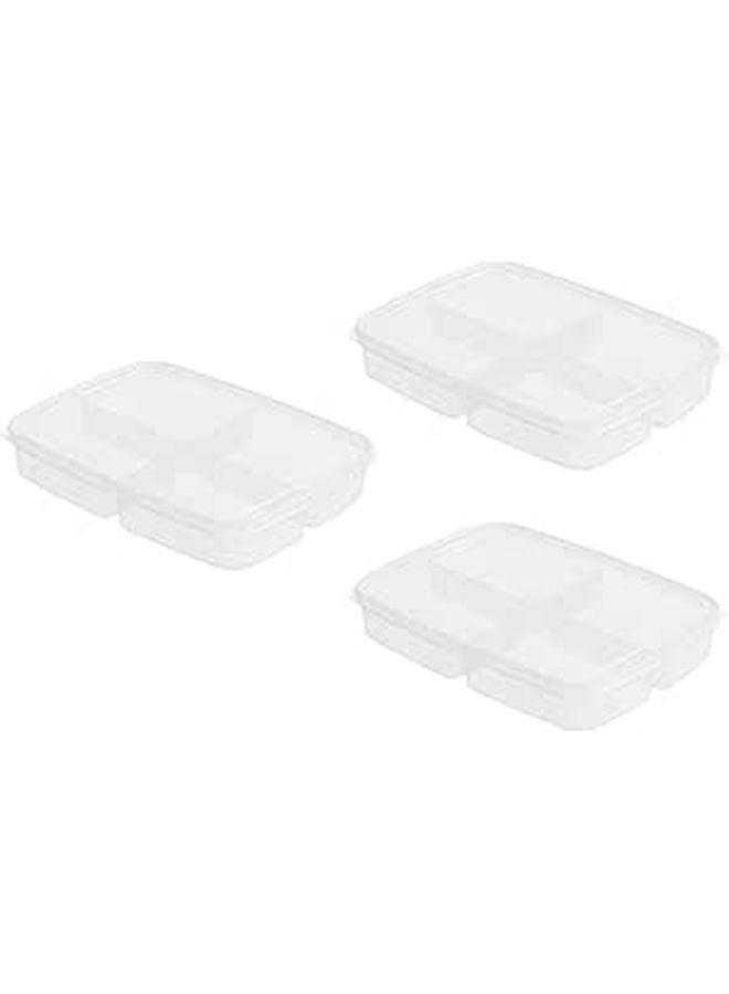 3 Large 4 Compartment Plastic Fridge Food Storage Containers With Lids For Vegetables Fruits - Image 1