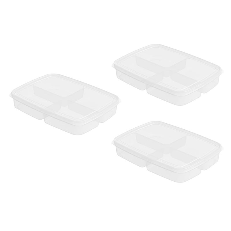 3 Large 4 Compartment Plastic Fridge Food Storage Containers With Lids For Vegetables Fruits - Image 2