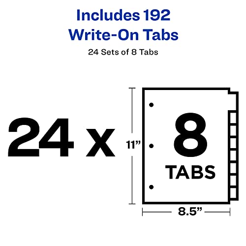 AVERY فواصل مجلدات أيفري 8-tabs، علامات فارغة قابلة للكتابة، 24 مجموعة (11507) - Image 5