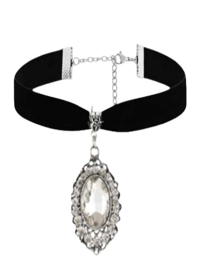 IS4U Gothic Necklace Vintage Black Velvet Choker Necklace Punk Style Victorian Jewelry Multicolor Rhinestone Pendant Necklace Christmas Party Costume Jewelry for Women (White) - Image 1