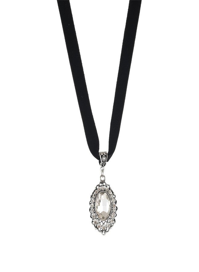 IS4U Gothic Necklace Vintage Black Velvet Choker Necklace Punk Style Victorian Jewelry Multicolor Rhinestone Pendant Necklace Christmas Party Costume Jewelry for Women (White) - Image 2
