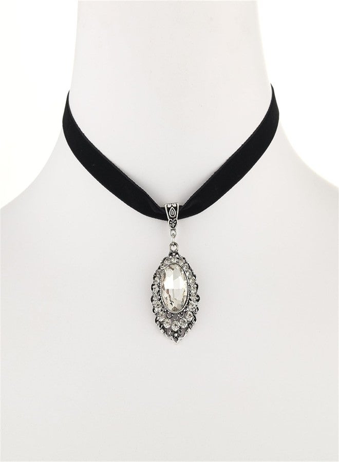 IS4U Gothic Necklace Vintage Black Velvet Choker Necklace Punk Style Victorian Jewelry Multicolor Rhinestone Pendant Necklace Christmas Party Costume Jewelry for Women (White) - Image 3