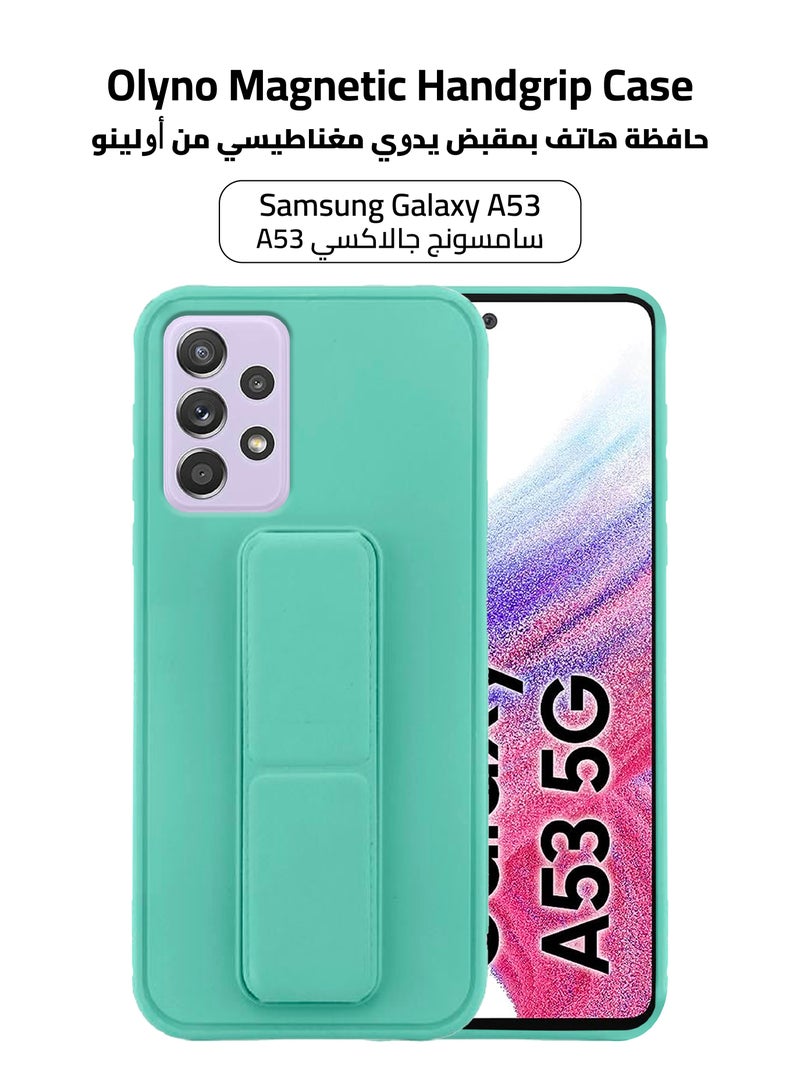 Silicone Samsung Galaxy A53 Back Case Cover【With Multi Purpose Kick Stand Holder And Magnetic Car Mount】Light Green Color