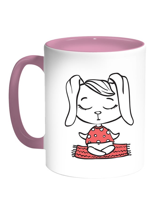 Cartoon Drawings - Rabbits Printed Coffee Mug White/Pink 11ounce
