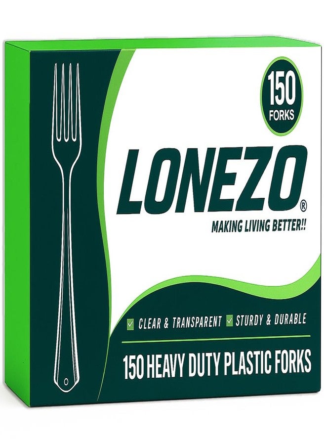 Lonezo [150 Count] Plastic Forks Clear Forks Plastic Disposable Shatter Resistant Disposable Forks Eco Friendly Plastic Forks Heavy Duty Plastic Utensils - Image 1