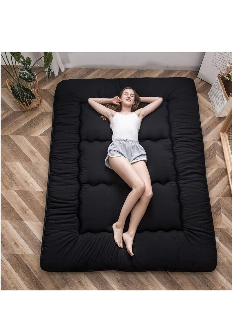 MAXYOYO Japanese Floor Futon Mattress - Thicken Tatami Mat Sleeping Pad, Foldable Roll Up for Boys Girls Dormitory, Kids Floor Lounger Pillow Bed, Black, Queen (152x200cm) - Image 1