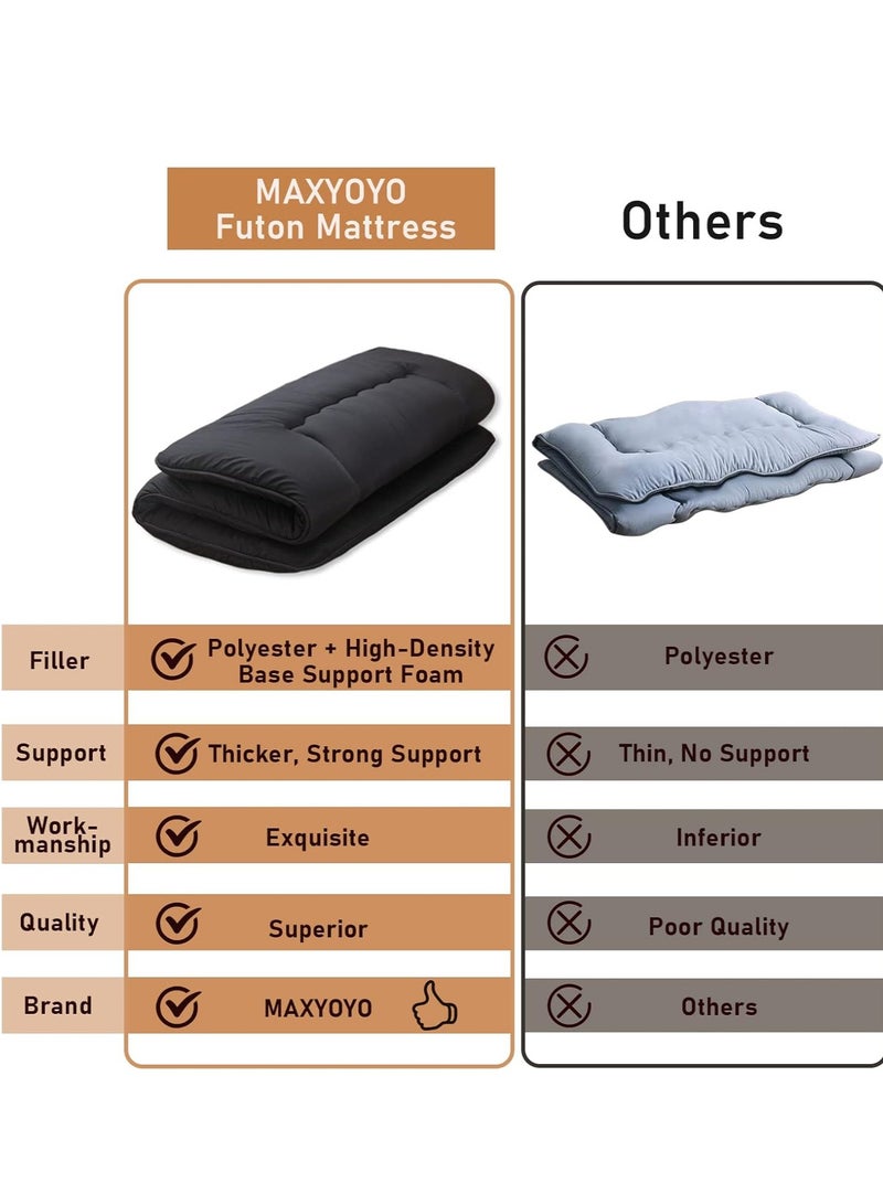 MAXYOYO Japanese Floor Futon Mattress - Thicken Tatami Mat Sleeping Pad, Foldable Roll Up for Boys Girls Dormitory, Kids Floor Lounger Pillow Bed, Black, Queen (152x200cm) - Image 3