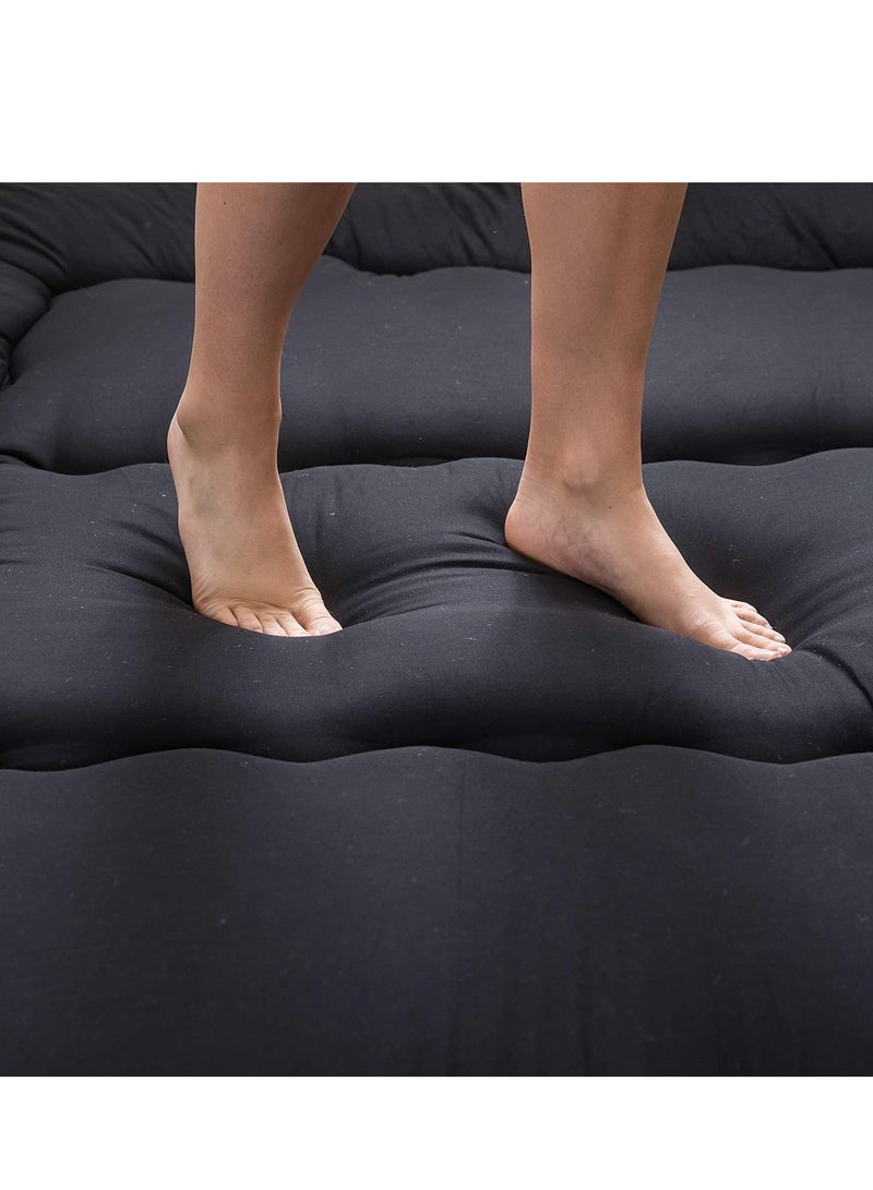 MAXYOYO Japanese Floor Futon Mattress - Thicken Tatami Mat Sleeping Pad, Foldable Roll Up for Boys Girls Dormitory, Kids Floor Lounger Pillow Bed, Black, Queen (152x200cm) - Image 4