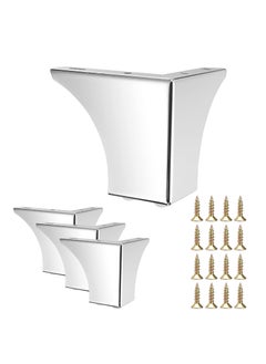 4 Pcs 10cm Metal Sofa Legs Wardrobe Leg Furniture Leg, Modern Table Legs Metal Triangle Furniture Feet, Sofa Foot Couch Legs Replacement for Cabinet Cupboard Chair Ottoman(Silver)