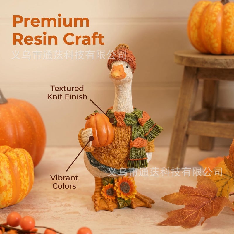 Autumn Pumpkin Duck Resin Ornament - Image 3