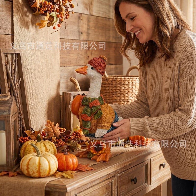 Autumn Pumpkin Duck Resin Ornament - Image 2