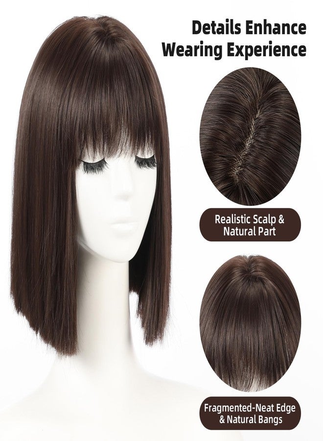 Allbell Brown Wigs for Women Short Bob with Bangs Heat Resistant Synthetic Hair 12 inch for Daily Party Halloween Costume Use - Image 3