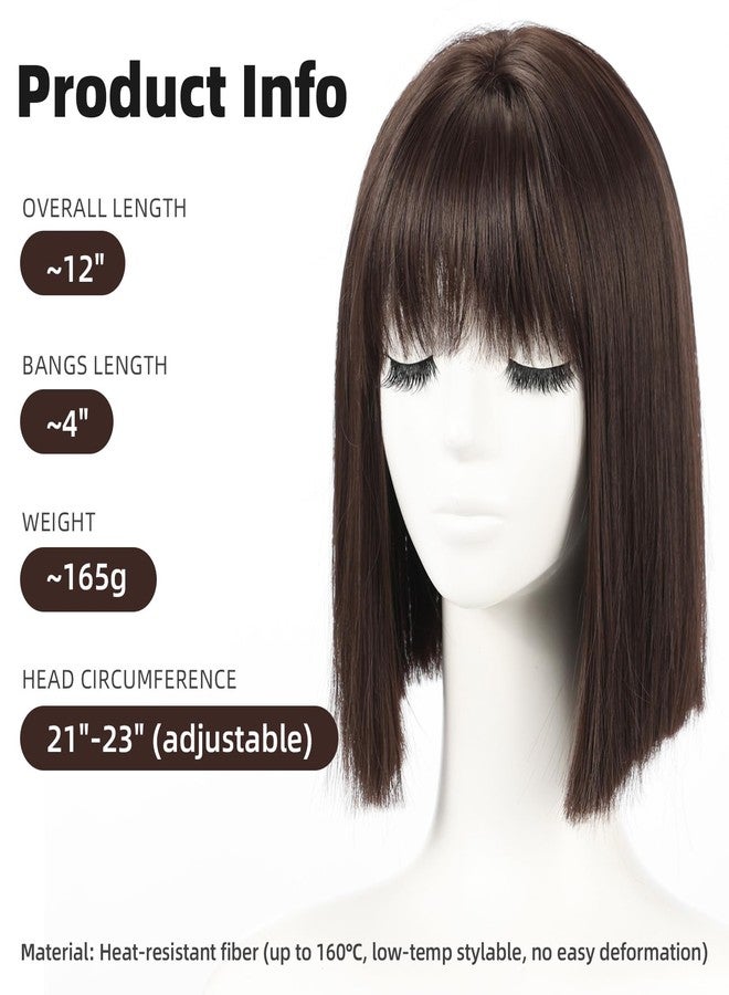 Allbell Brown Wigs for Women Short Bob with Bangs Heat Resistant Synthetic Hair 12 inch for Daily Party Halloween Costume Use - Image 4