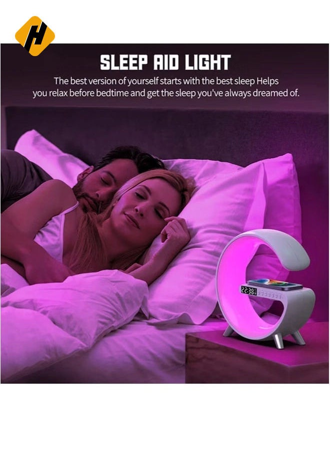 HuHa - Table Lamp Desk Night Light with 15W Quick Wireless Charger and Bluetooth Speaker, Desk Lamp with Alarm Clock and 256 RGB Light Modes Bedroom Lamp As Sleep Aid White Noise Machine - Image 1