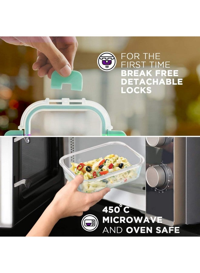 Allo FoodSafe 370ml & 640ml Rectangle Glass Food Storage Container with Break Free Detachable Lock, Oven Safe Microwave Safe, High Borosilicate, Leak Proof, Set of 2, Transparent (CL201RG) - Image 2