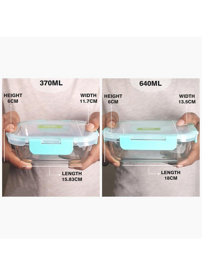 Allo FoodSafe 370ml & 640ml Rectangle Glass Food Storage Container with Break Free Detachable Lock, Oven Safe Microwave Safe, High Borosilicate, Leak Proof, Set of 2, Transparent (CL201RG) - Image 5