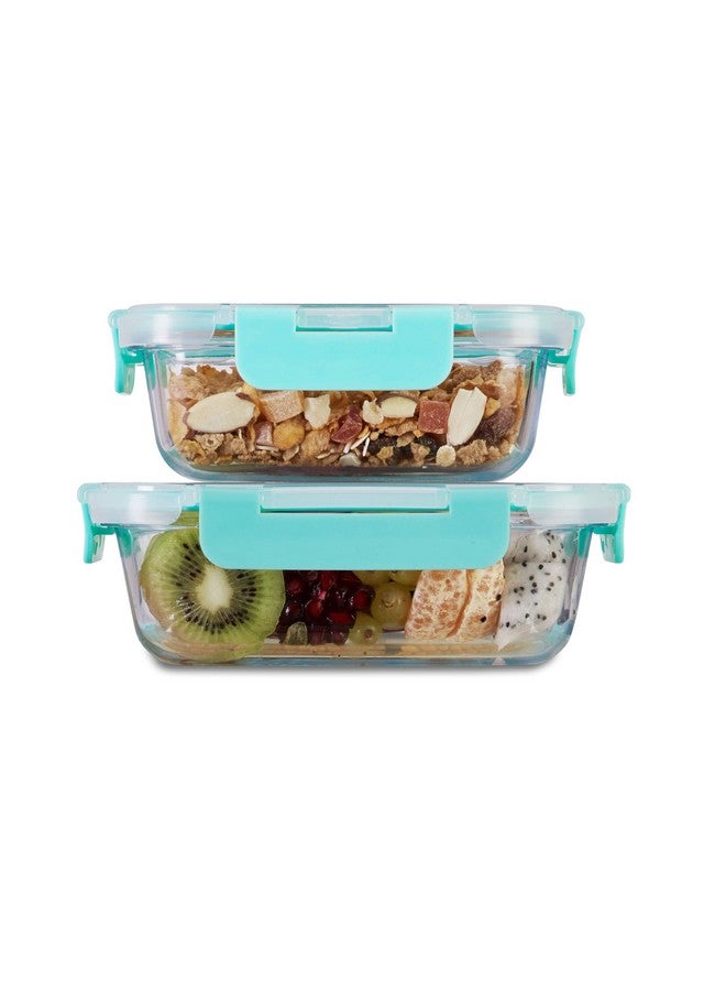 Allo FoodSafe 370ml & 640ml Rectangle Glass Food Storage Container with Break Free Detachable Lock, Oven Safe Microwave Safe, High Borosilicate, Leak Proof, Set of 2, Transparent (CL201RG) - Image 1
